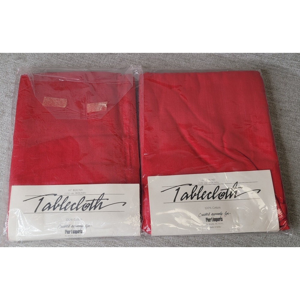 Pair of Pier 1 Imports Round 60" 100% Cotton Red Tablecloths NEW Summer Spring